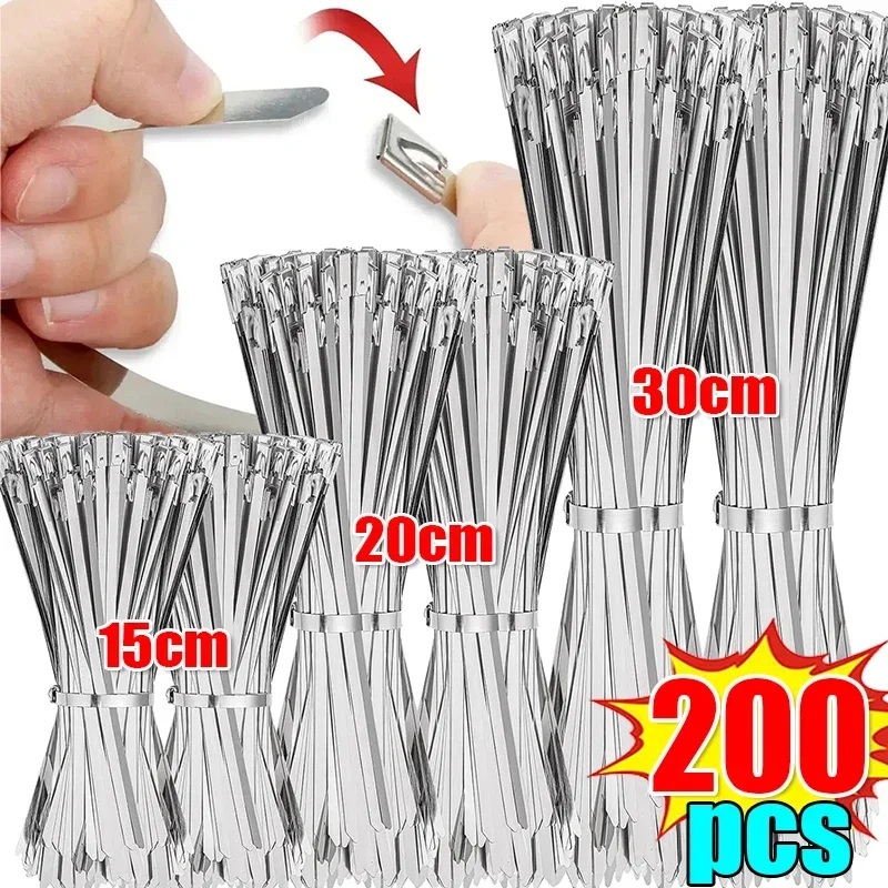 

20/200Pcs Stainless Steel Cable Ties Metal Zip Ties Strap for Exhaust Wrap Multi-Purpose Heavy Duty Self-locking Fastening Ring