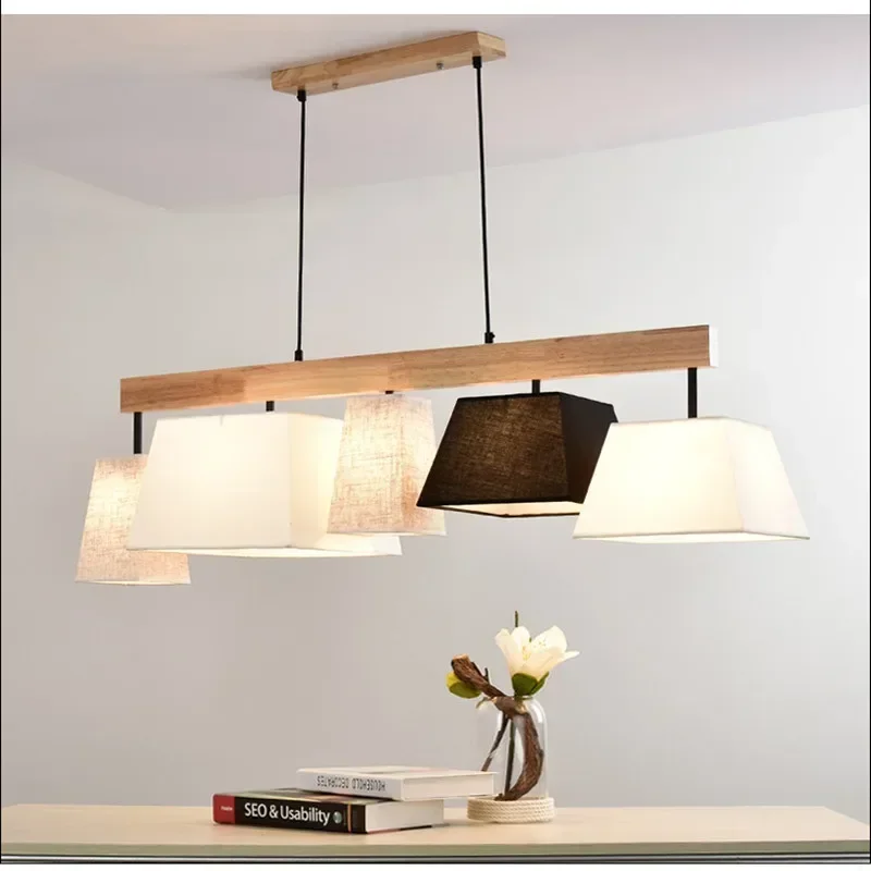 Restaurant Wooden E27 LED Ceiling Chandelier Round  Lamp Gloss Kitchen Interior Lighting Decorative Lamps