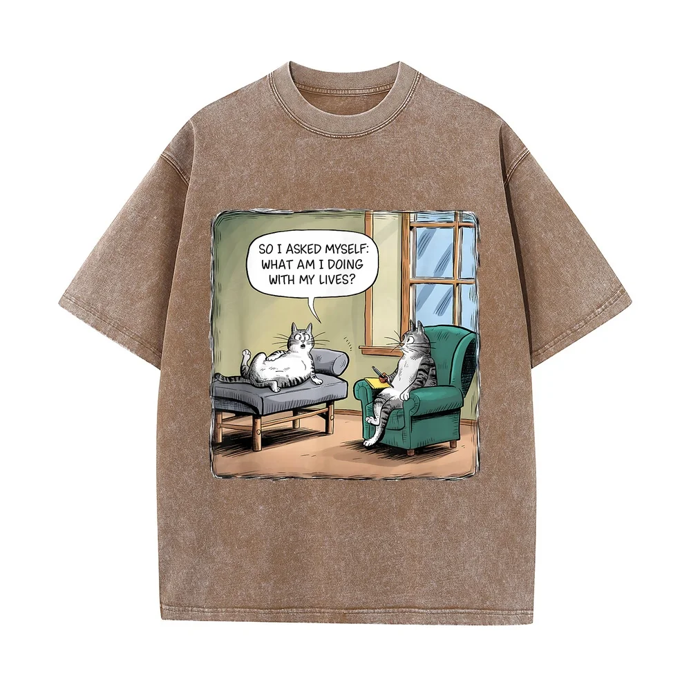 What Am I Doing with My Lives Funny Midlife Crisis Cat T-Shirt T Shirt Uomo Firmate Big Size 100 Cotton Kitten Tee Men Short