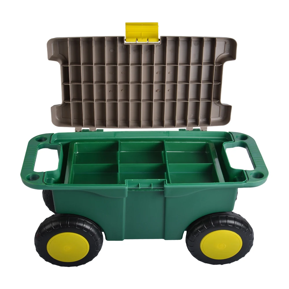 Plastic Storage Box, Garden Tool Cart, 20 nch with Wheels, Green, Large Capacity, Suitable for Home and Outdoor Use