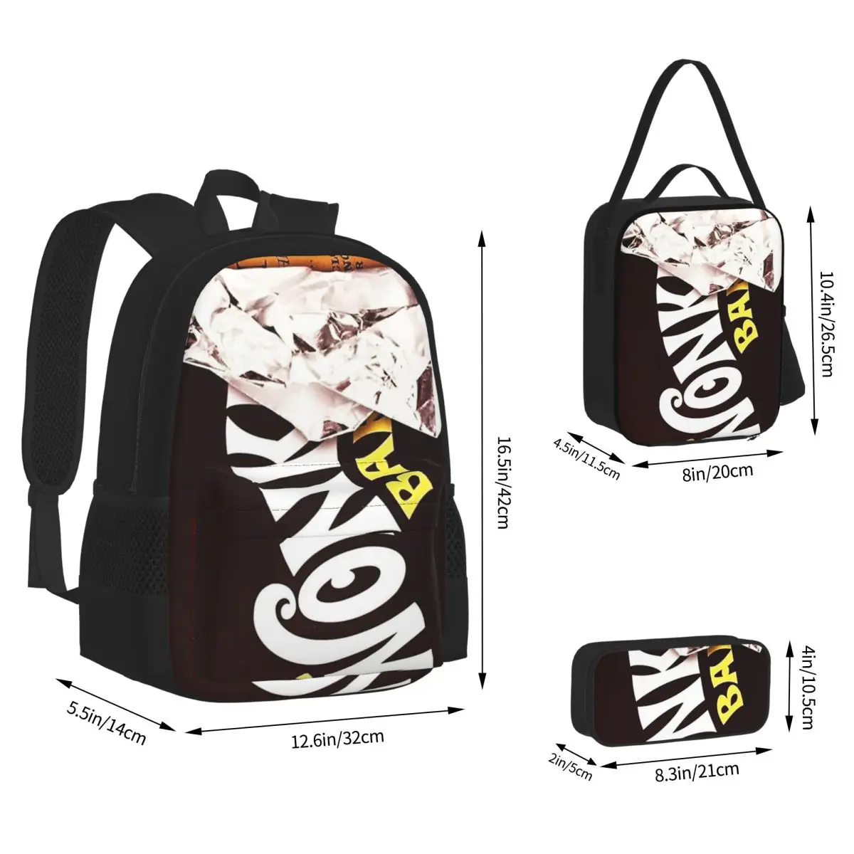 Wonka Bar Golden Ticket Backpacks Boys Girls Bookbag Children School Bags Kids Rucksack Lunch Bag Pen Bag Three-Piece Set