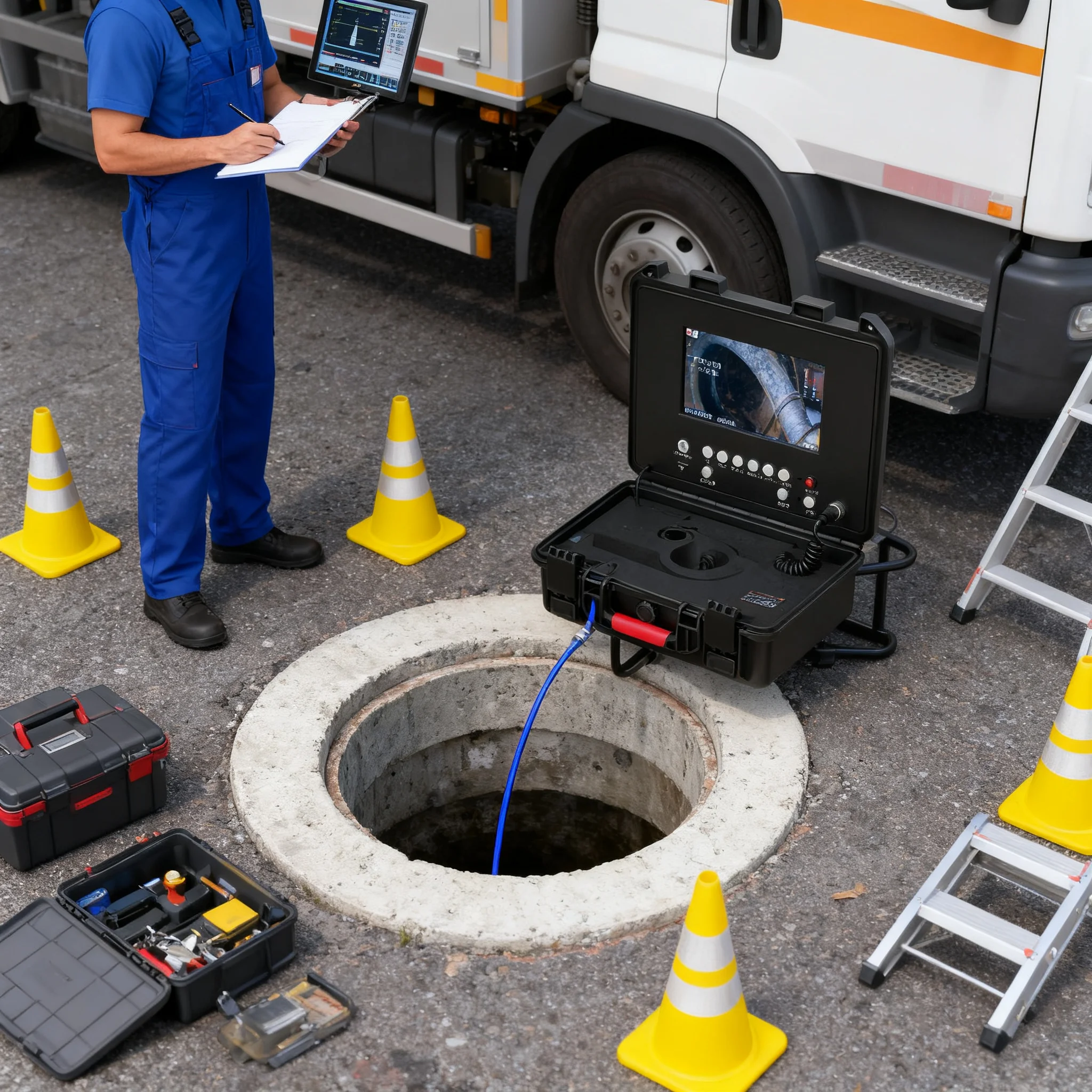 512Hz Transmitter Self-Leveling Sewer Camera, 5X Zoom DVR Record with 4500mAh Battery IP68 Waterproof Pipe Inspection Endoscope - Image 3