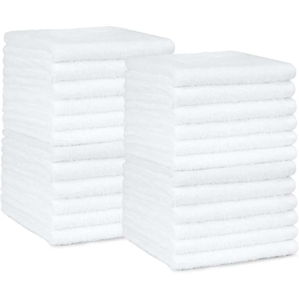 Bath towel for Face, bathroom, 100% Cotton Extra Absorbent, Fast Drying salon towels, 60 Pack, White (12 x 12 inches)