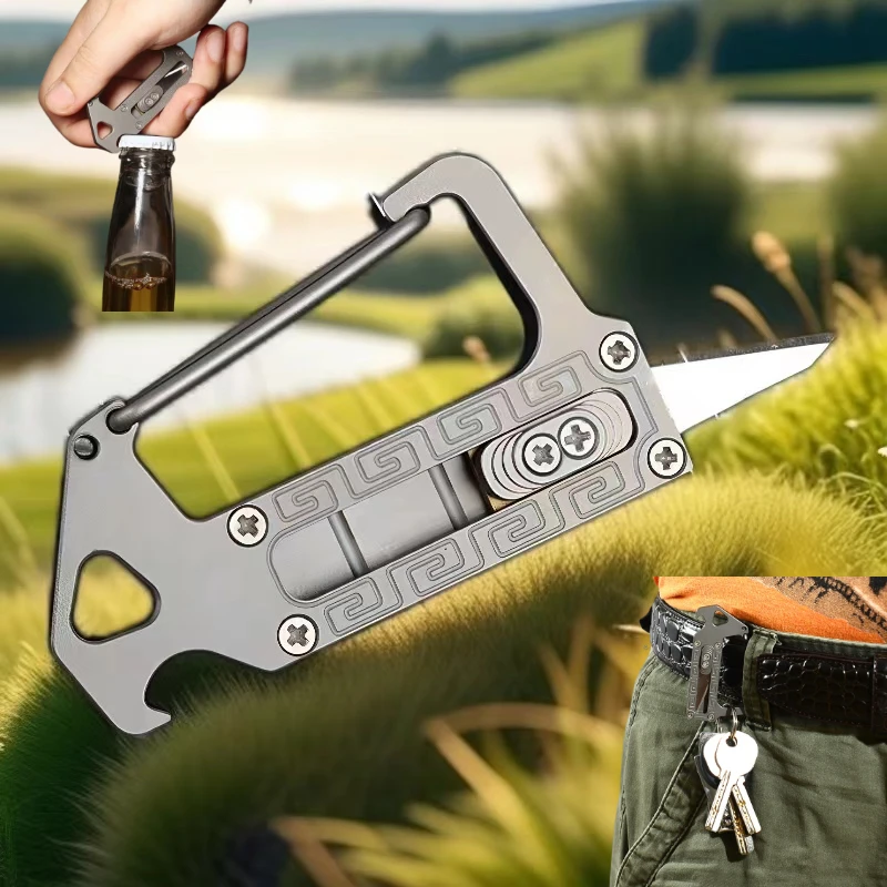 

Titanium alloy multifunctional buckle knife for easy carrying outdoor tools EDC unboxing knife comes with 10 blades as a gift