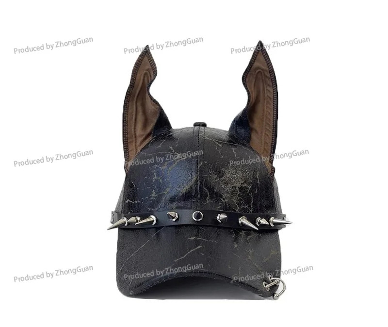 Doberman Dog Ears Baseball Cap Men's and Women's Leather Punk Rivet Spice Girls Cap Niche Hat Tide