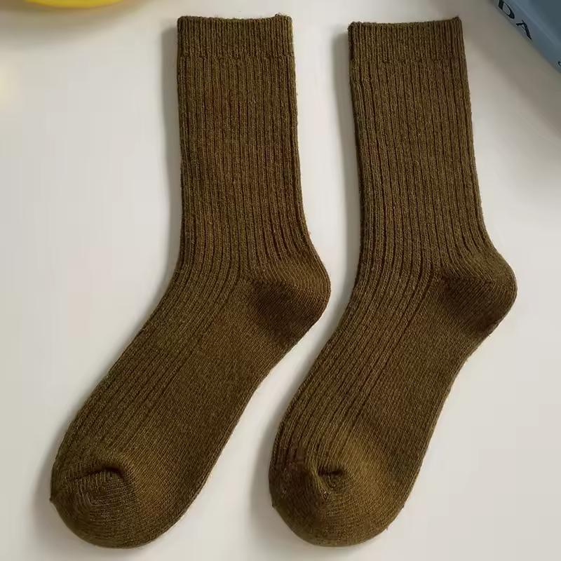 1 Pair Women Cotton Loose Socks Autumn Winter Knitting Solid Color Long Black Pink Korean Japanese Student Girls Stockings Retro - Image 7