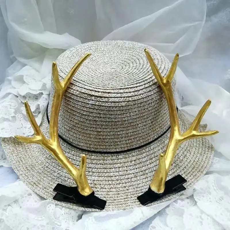 مشبك شعر قرن الوعل الأبيض الفني على الطراز الصيني لتزيين الشعر دبوس شعر كوسبلاي للأنشطة التنكرية #3