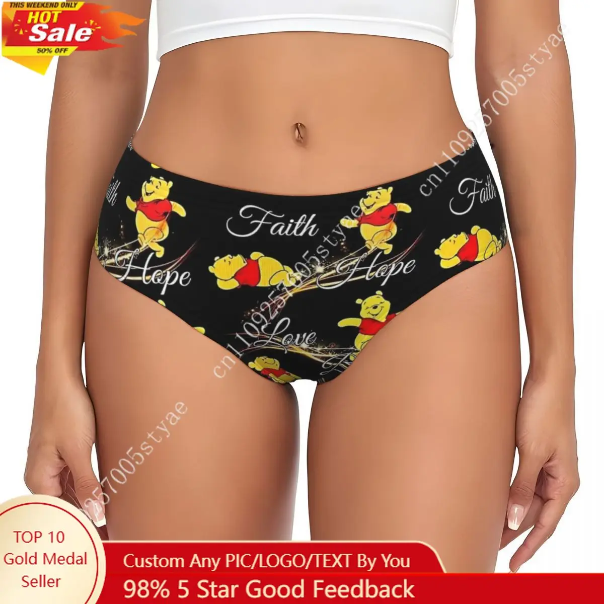 

Custom Winnie The Pooh Faith Hope Brief Panties Women Breathable Underwear