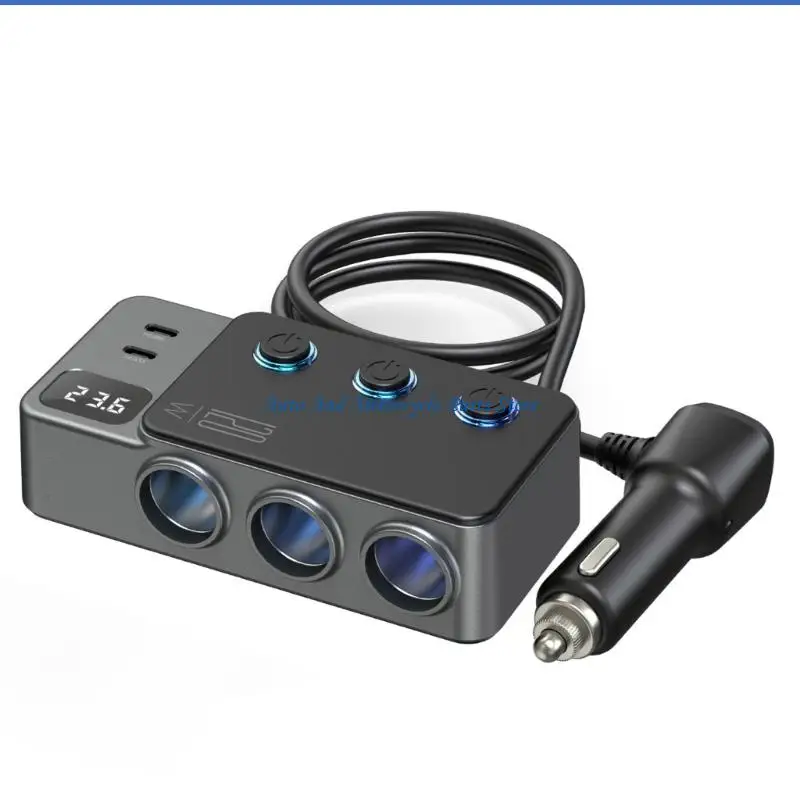

P9FD USB C зарядный разветвитель 3 гнезда адаптер для быстрой зарядки прикуривателя 120 Вт