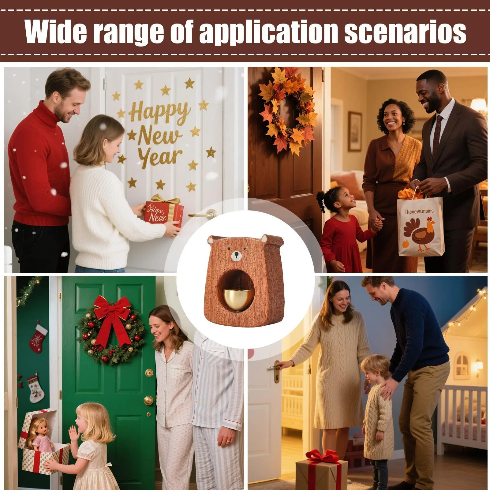 Houten beer deurbel met helder geluid Schattig tafelblad deurbel ornament interactief speelgoed voor kinderen klaslokaal woondecoratie cadeau