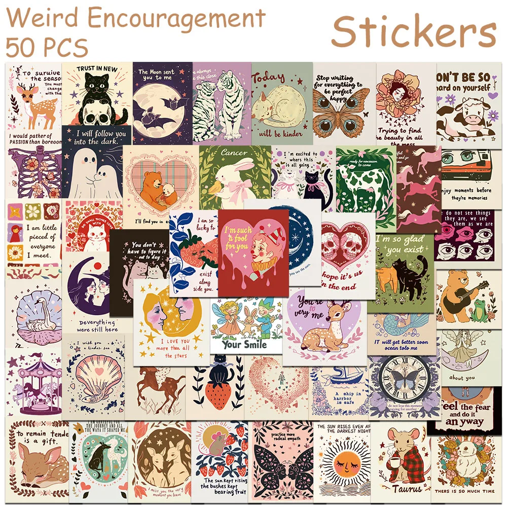 50 Stück seltsame Encouragem-Aufkleber für Laptop, Sammelalbum, Gepäck, Gitarre, Helm, DIY, Graffiti-Aufkleber, kreative Geschenke – Detail 3