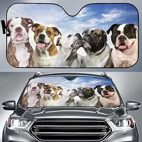 

Funny American Bulldog Team Blue Sky Pattern Dog Lover Car Sunshade, Gift Idea for American Bulldog Mom, Car Windshield Durable
