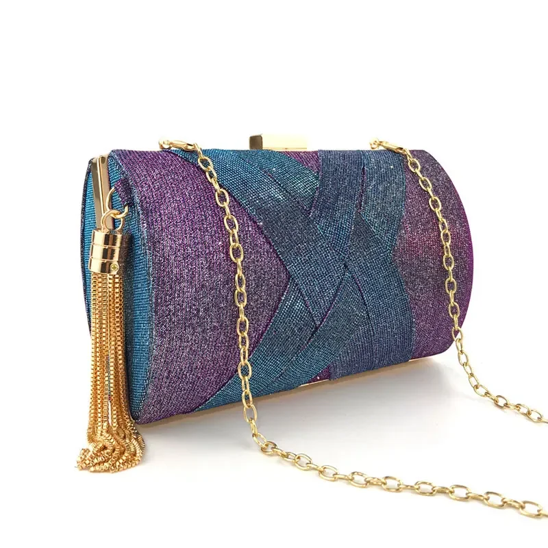 Bolsa de luxo brilhante para mulheres, bolsa de jantar, festa nupcial, baile de casamento, borla dourada, bolsa de casamento, carteira nova, elegante, multicolorida