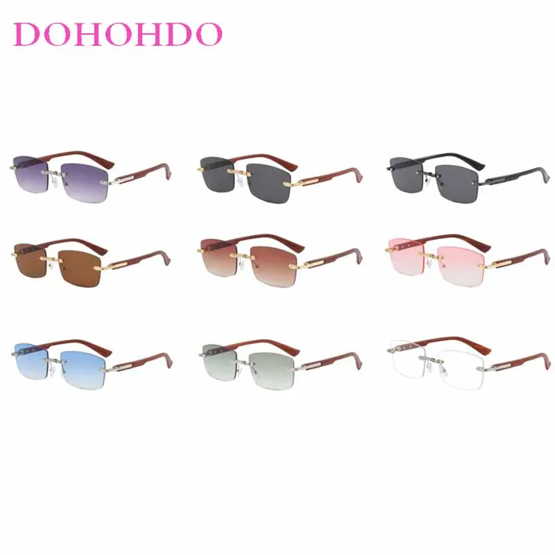 DOHOHDO New Popular Fashion Luxury Square Women Sunglasses Vintage Rimless Clear OceanGradient Shades UV400 Men Punk Sun Glasses