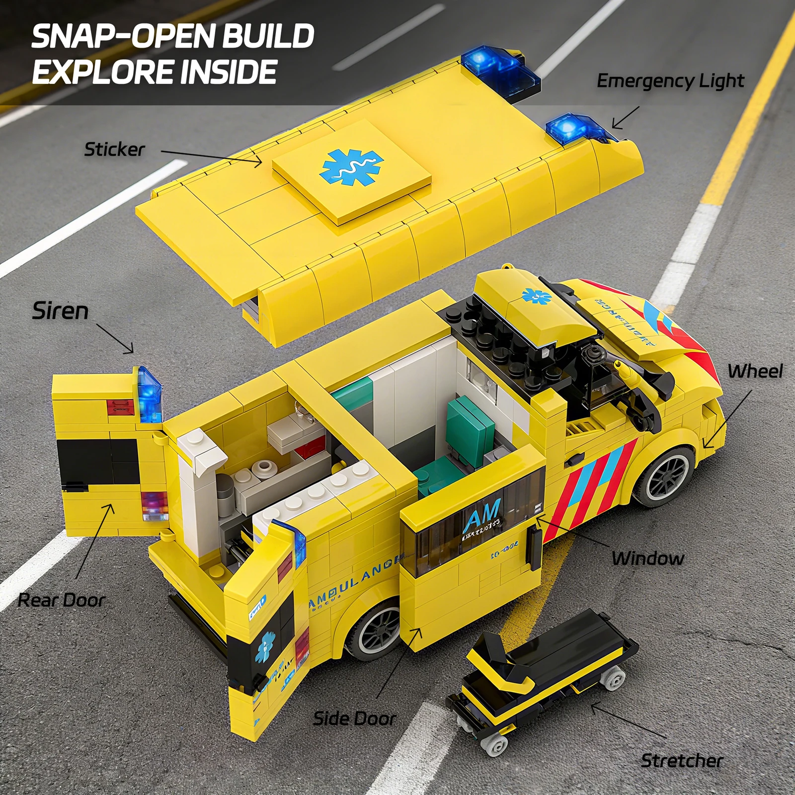 648pcs European Ambulance Model Building Blocks Emergency Vehicle Toy Rescue Car Assembly Bricks Set Gift for Kids Boys