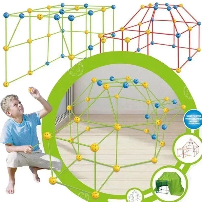 아동용 건축 장난감 요새 텐트 만들기 키트 DIY 3D 놀이 텐트 하우스 스틱 디자인 만들기 도구 조립 장난감 아동용 선물