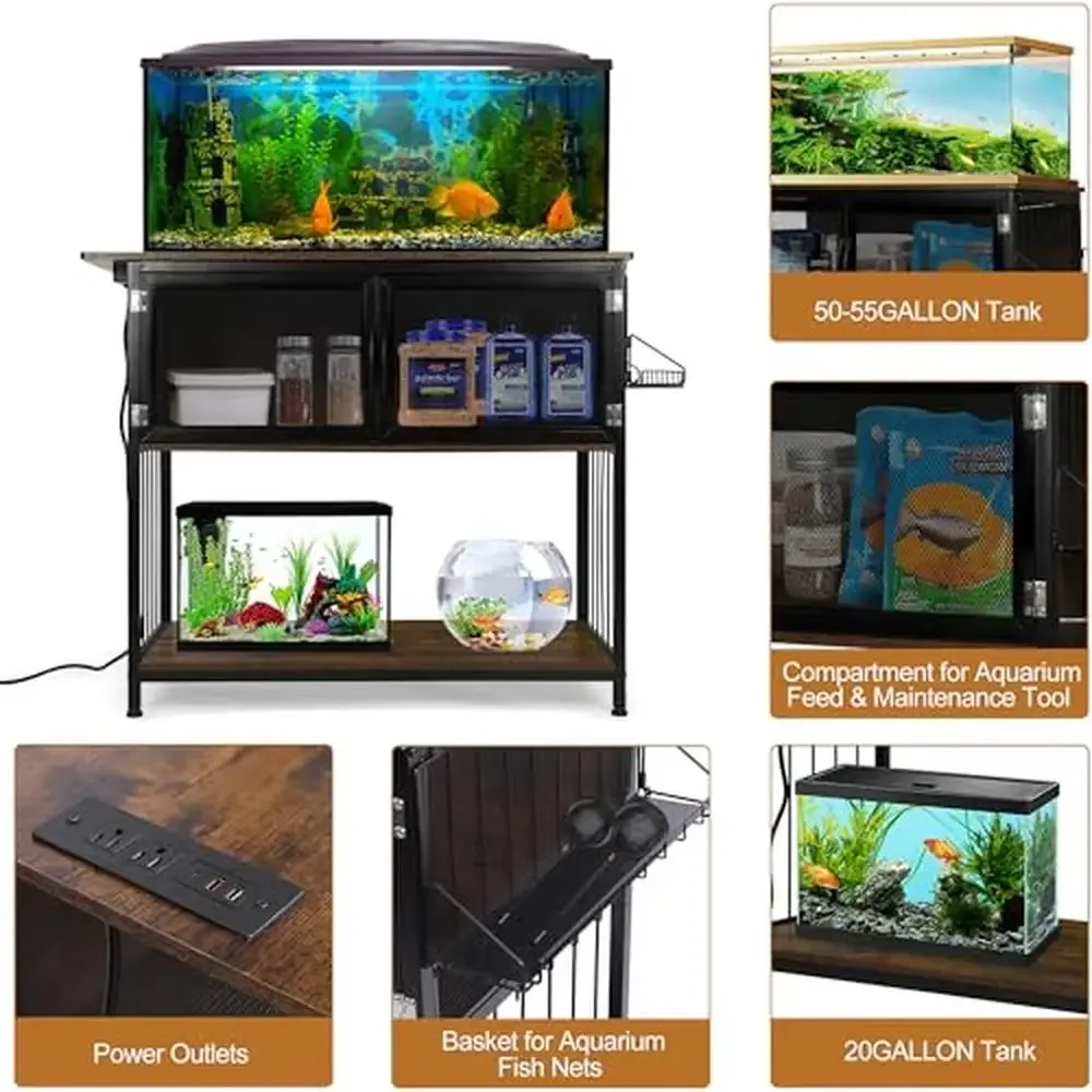 Heavy Duty 55 Gallon Aquarium Stand with Power Outlets Spacious Storage Compartment and 800lbs Weight Capacity Carbon Steel and