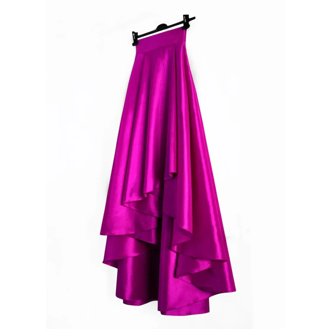 

Couture Fuchsia Satin High Low Skirts Zipper Waistband Long Women Maxi Skirt Custom Made Wedding Party Skirt