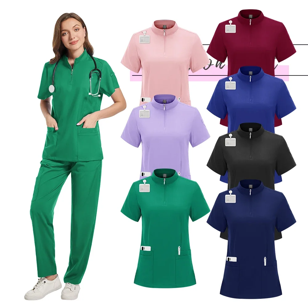 Ensemble de pantalons de jogging à manches courtes et col en V pour femmes, vêtements de travail médicaux multicolores pour animaux de compagnie, uniforme de gIslande pour médecin, vêtements de soins infirmiers