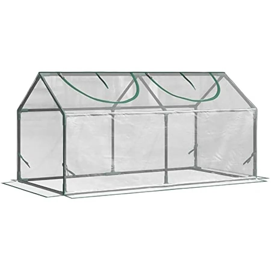 Outsunny 4' x 2' x 2' Portable Mini Greenhouse Small Green House with PVC Cover Roll-up Zippered Windows for Indoor Outdoor Gar