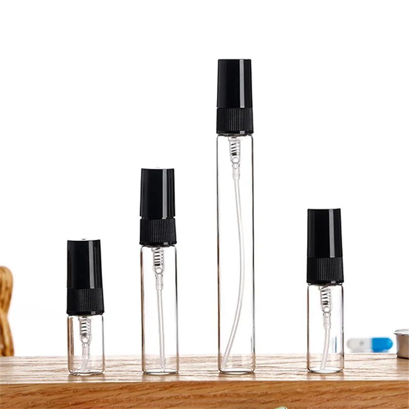 Novo 5 pçs 2/3/5/10ml preto amostra garrafa de vidro portátil garrafa de perfume vazio recarregável garrafa de cosméticos frascos de vidro fino