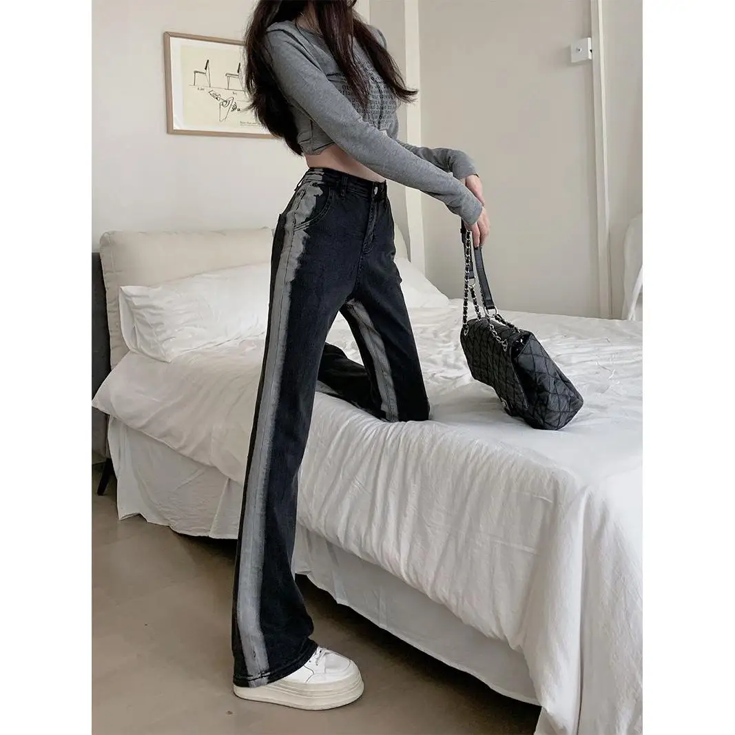 

High Waist Slim Fit Bla Denim Jeans Korean Sle Casual Nine Point Spring Summer New Arrival Micro Flared Pants for Women