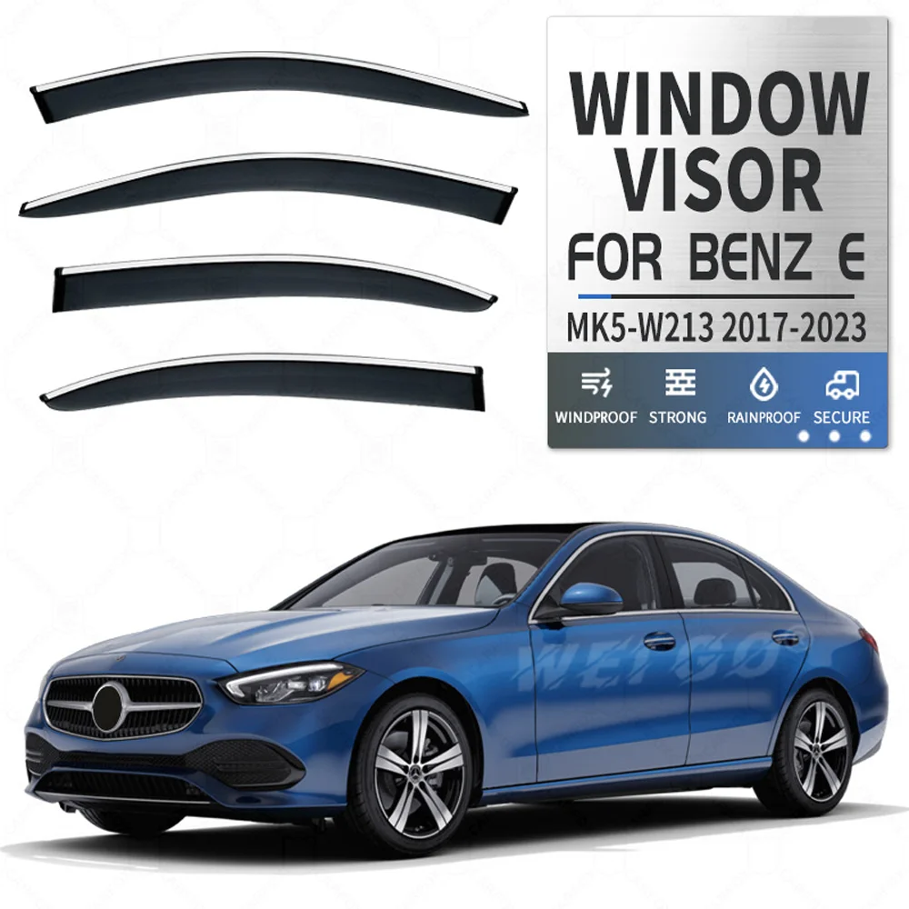 

Хромированные полоски, защита от дождя для Mercedes-Benz E-Class W213 2017-2022, оконный козырек, ветровые дефлекторы, дверной козырек, вентиляционный козырек