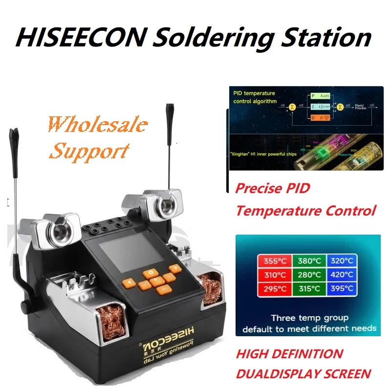 HISEECON H9 Dual Soldering Rework Station 200W Rapid Heating Welding for PCB & Chip Repair Compatible C115 C210 Handle