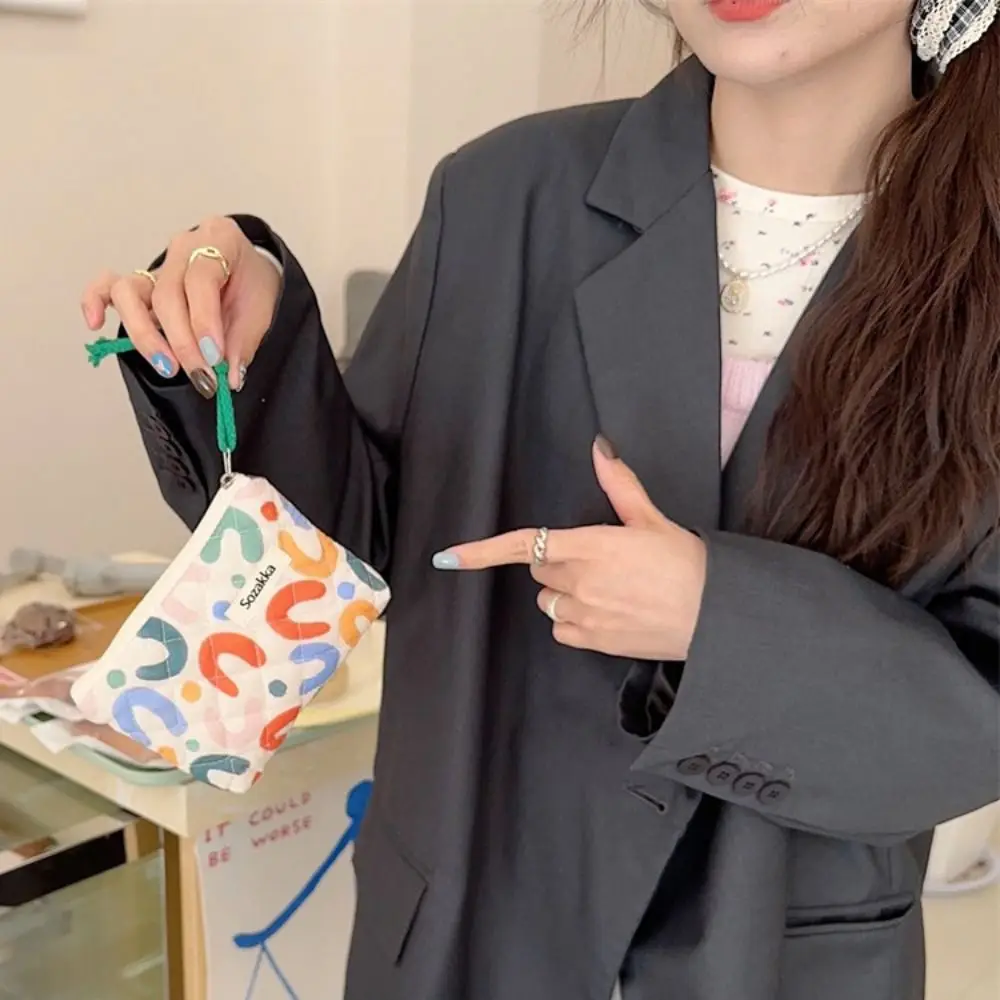 Fashion Flower Pattern Coin Purses Cotton Small Storage Bag Portable Zipper Pouch Earphone