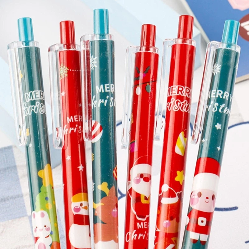 6 Pcs 크리스마스 젤 펜 재미 있은 쓰기 펜 어린이를위한 개폐식 젤 펜 학생 게임 보상 크리스마스 스타킹 Stuffer