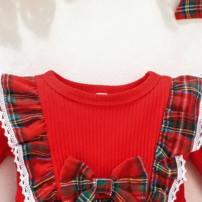 Dress for Kids 3 Months - 3 Years Old Style Fashion Long Sleeve Christmas Red Grid Princess Formal Dresses Ootd for Baby Girl