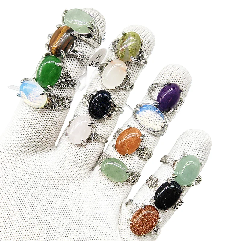 50pcs/lot wholesale newest mix style natural stone finger rings for women silver color mix size joint ring party wedding jewelry