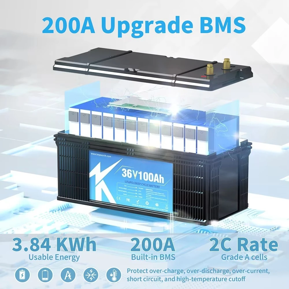 USA Stock Kepworth 36v 100ah 150Ah Lifepo4 Battery Pack Kepworth 38.4v 100ah Deep Cycle Solar Rv Golf Cart Marine 38.4v 150Ah
