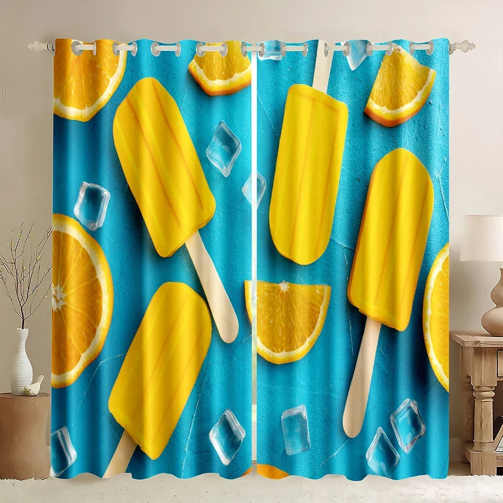 Fruits Window Curtain,Fruit Orange Green Background,Lemon Kiwi Print for Living Room Bedroom Rod Pocket Window Blackout Curtains