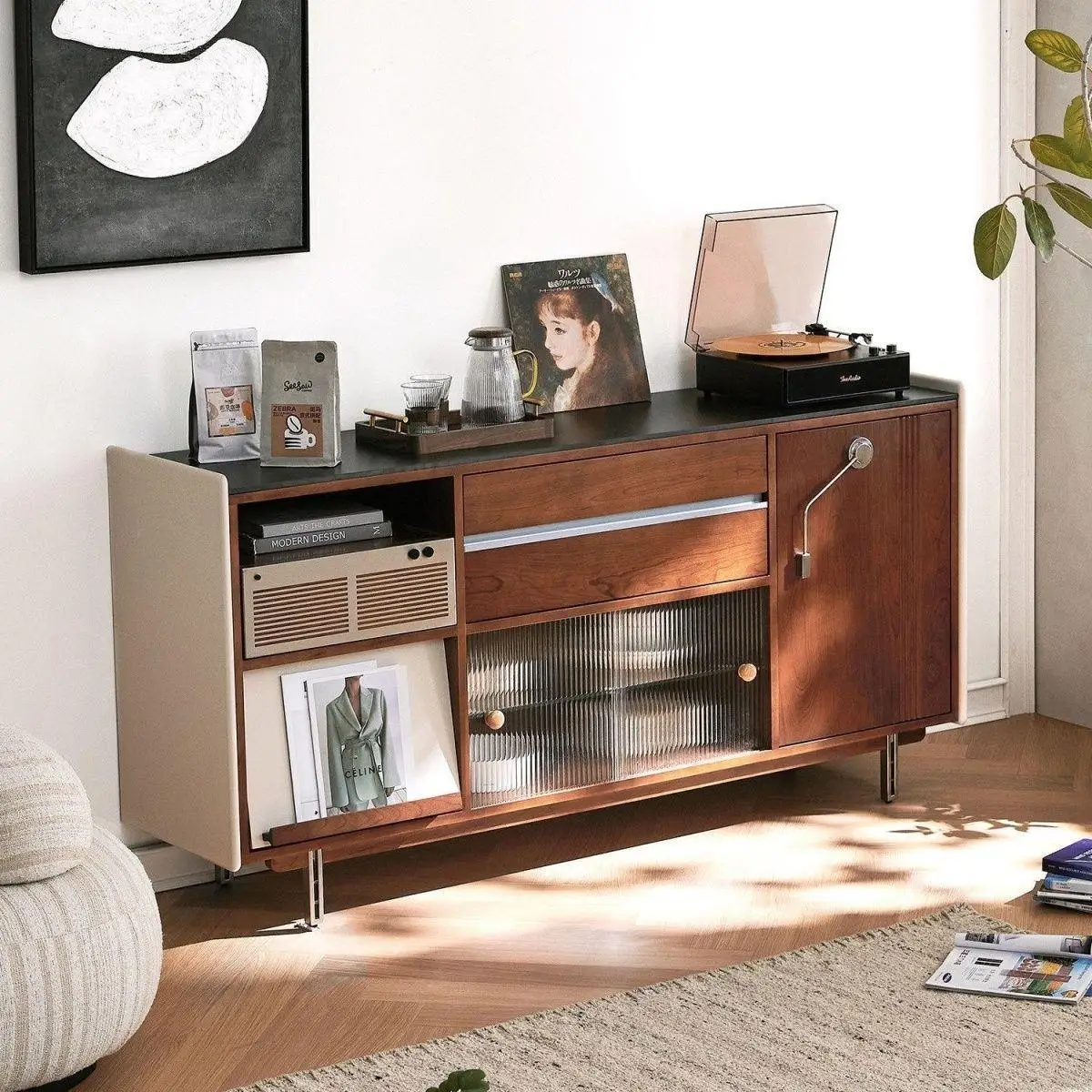 Solid wood dining side household bedside storage cabinet multi-storage integrated narrow side tea kitchen wall low cabinet