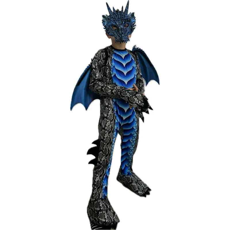 

qq023Зеленый красный мальчик Gragon Fire Хэллоуин платье с крыльями и хвостом маска комплект черный синий детский комбинезон дракона костюм