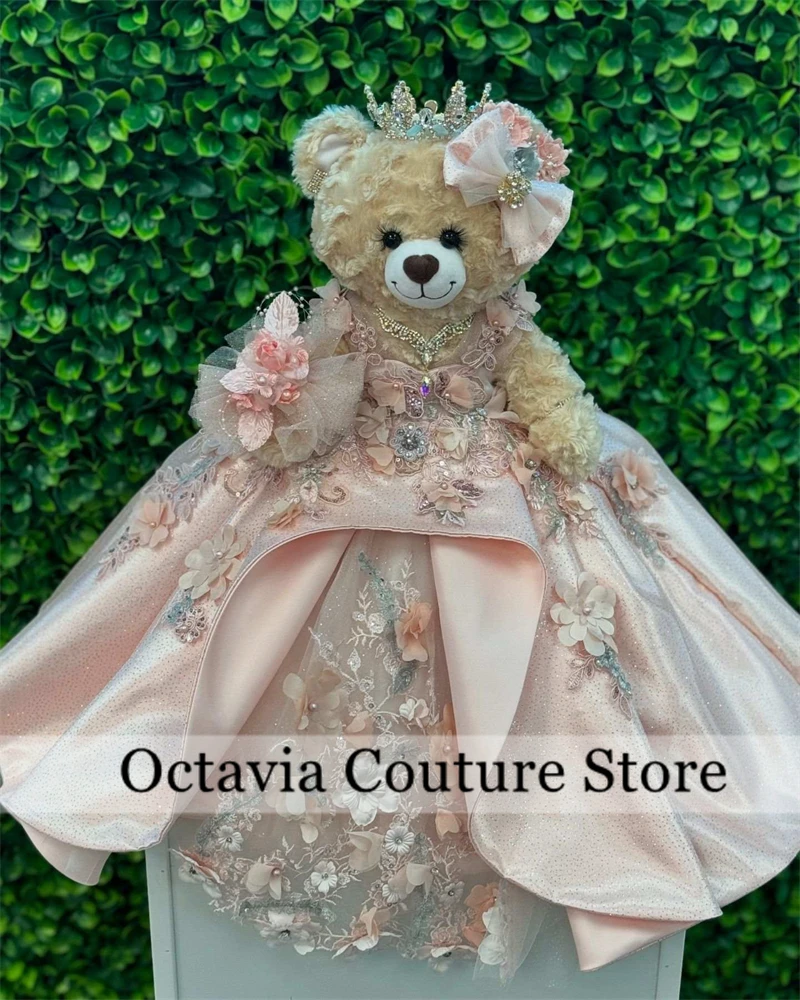 

Pink Special Link For Personalized Quinceanera Teddy Bear Dresses Bead Appliques Quince Gift 3D Flower Sweet Sixteen Customized