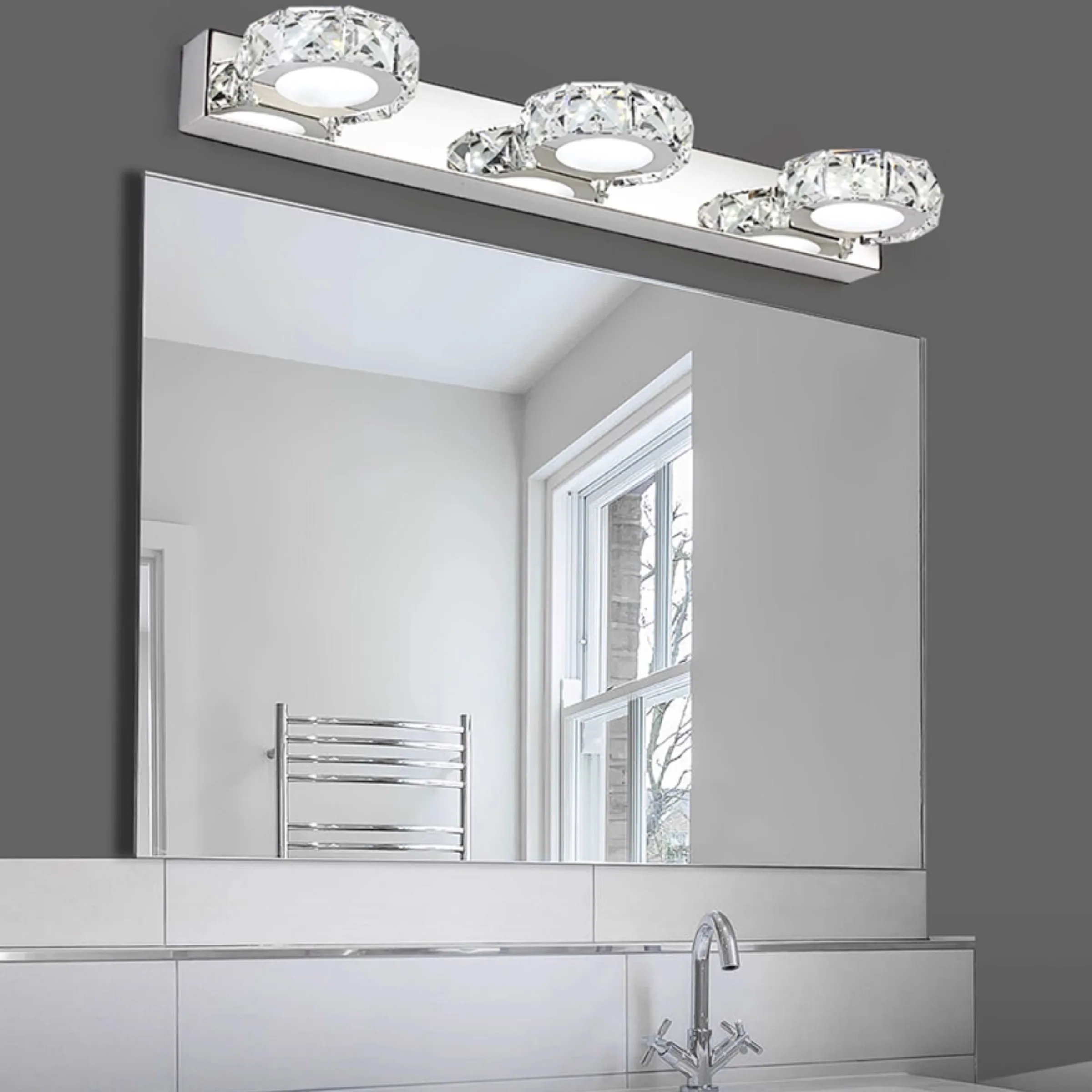 Modern LED Crystal Bathroom Vanity Light Stainless Steel Mirror Front Wall Sconces 2 3 4 Lights Chrome Washroom Lamp Bedroom