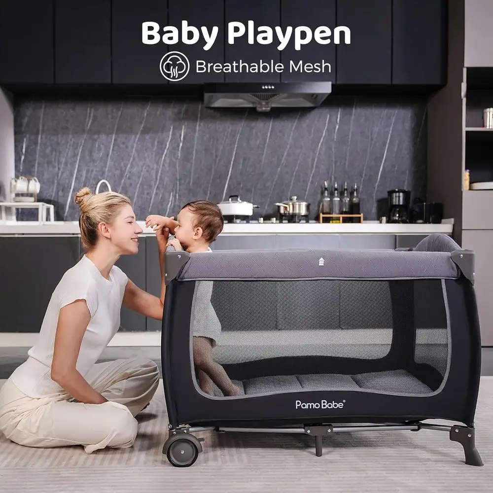 روضة أطفال محمولة مع مظلة ومحطة تغيير #3