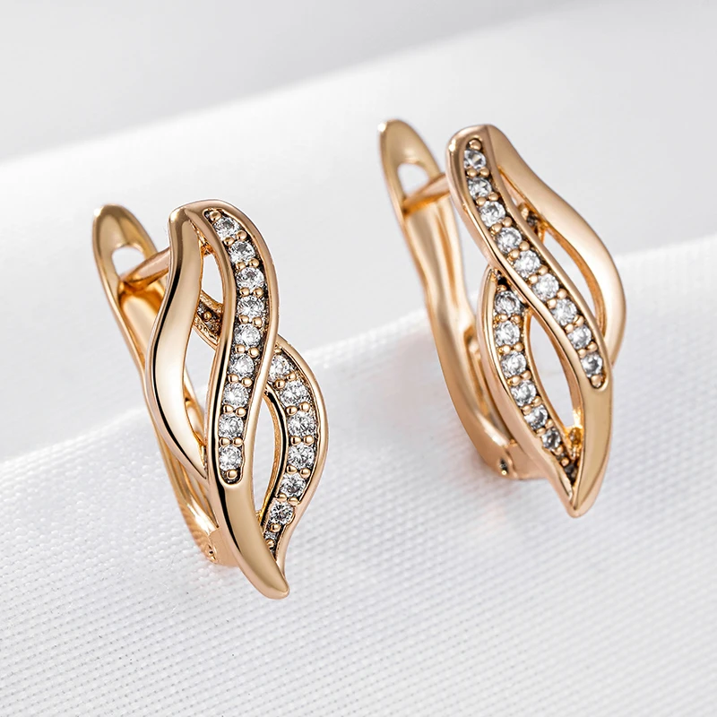 Kinel Fashion Glossy Dangle Earrings For Women 585 Rose Gold Color Simple Geometry Natural Zircon Accessories Daily Fine Jewelry