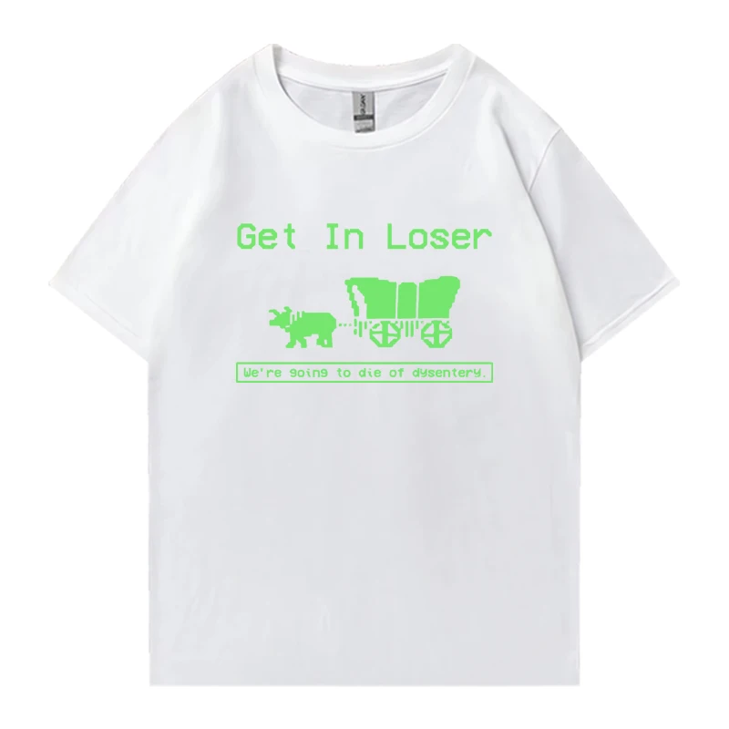 Summer Funny 'Get in Loser' Graphic Printed 100% Cotton Oversized t-shirt Men Women short sleeve t-shirts Crew Neck Unisex Tops
