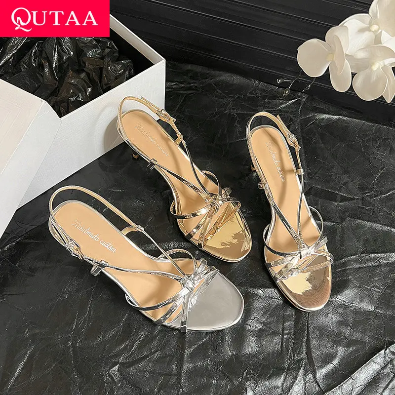 

QUTAA 2025 Sexy Women Sandals Shoes High Heels Slingbacks Open Toe Cow Leather Party Wedding Shoes Office Pumps Size 34-39