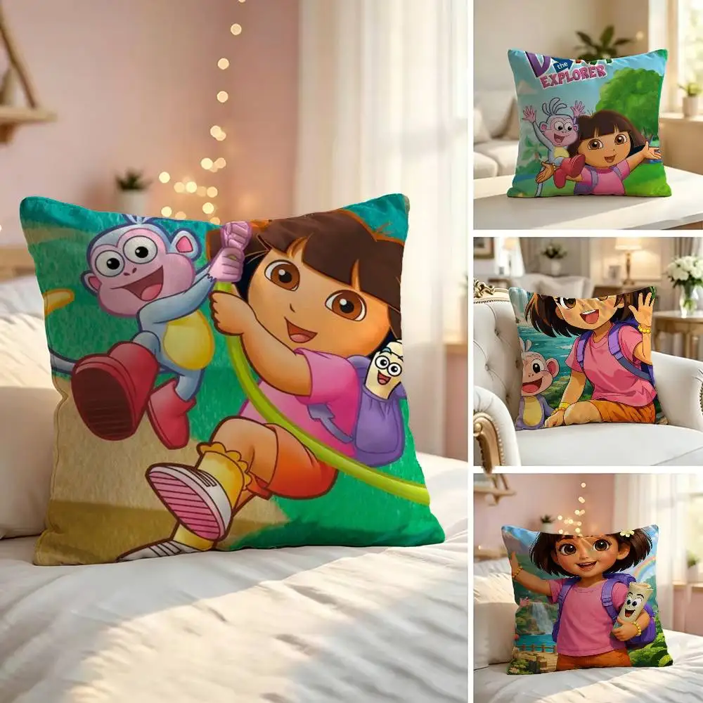 Cartoon D-Dora the E-Explorer Square Double-Sided printed Pillow Case Bedroom Bedside Pillow Sofa Cushion Cover