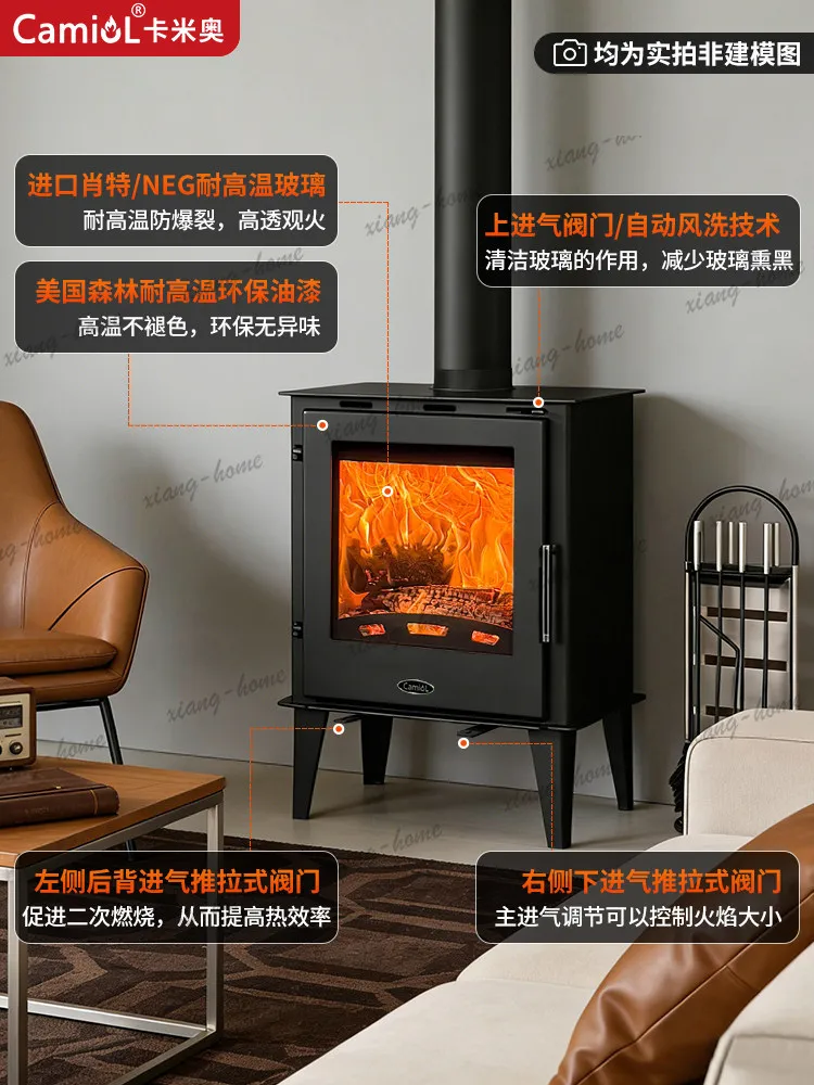 PG real fire fireplace burning firewood villa rural self-built house household indoor non-smoking decoration small heating stove