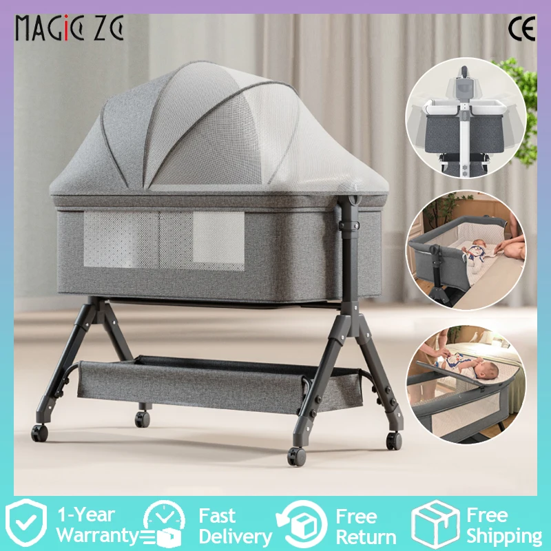 Lit cododo pour nouveau-né, berceau à bascule manuel avec table à langer, lit bébé pliable et portable, hauteur réglable, côtés en maille respirante, panier de rangement, roulettes verrouillables, sommeil sécurisé