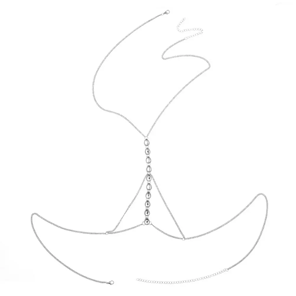 

1PC -encrusted Body Chain Fashion Body Chain Decor Multi-layer Chest Chain for Women (Silver)