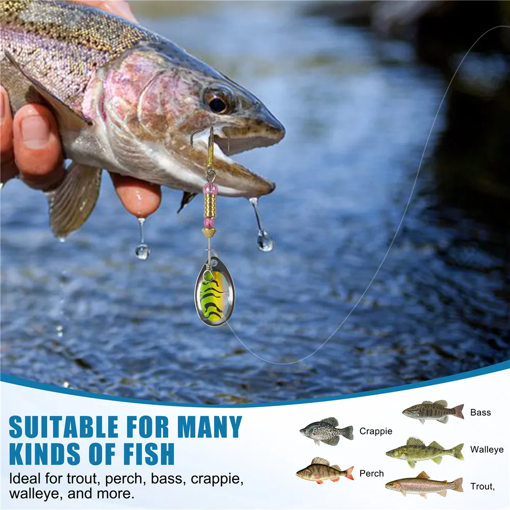 스피너 낚시 미끼 스피너 미끼 스푼 루어, 깃털 트레블 후크 포함, 파이크 송어 연어 배스 스피너 루어, 5 개, 10 개, 16 개