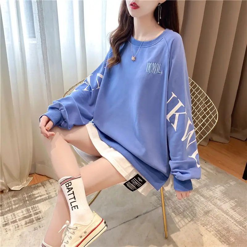 Long Sleeve Pullovers Sweatshirts O-neck Solid Color Simplicity T-Shirts Casual Fashion Loose Streetwear 2023 Women\'s Clothing