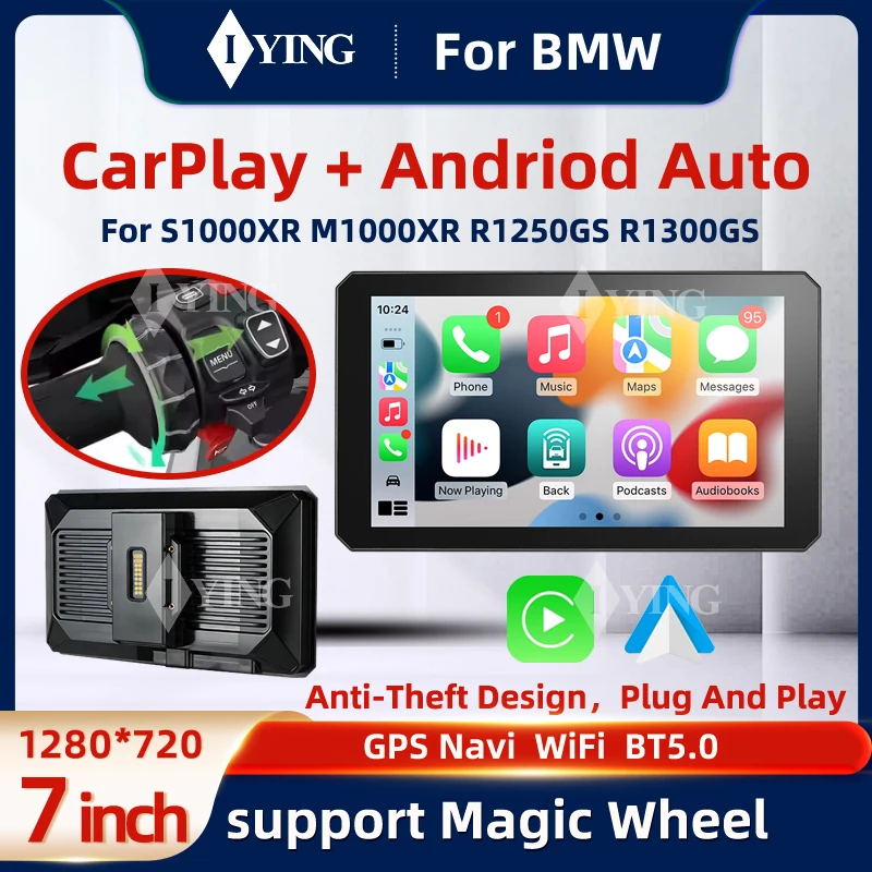 7-Zoll-Display für BMW Motorrad mit Wireless CarPlay, Android Auto, GPS-Navigation und Magic Wheel für R1200GS, R1250GS, R1300GS