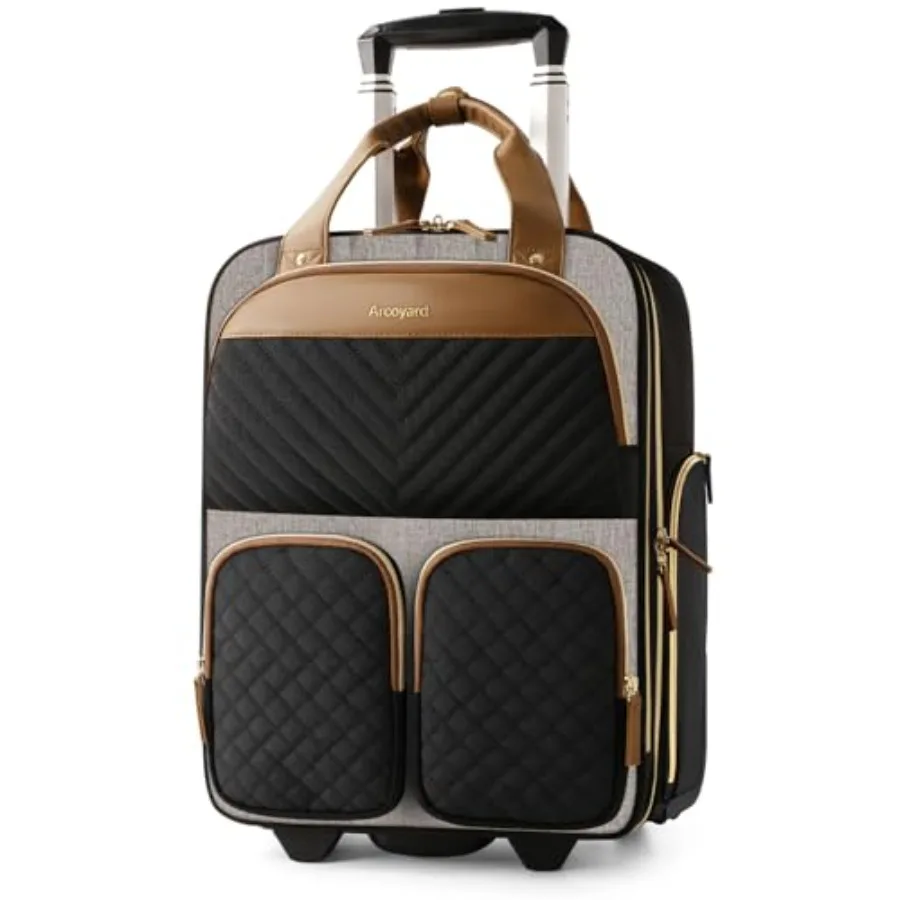 

Underseat Carry On Luggage with Wheels, Multiple Compartments Airline Approved Personal Item Bag, Travel Carry-On with Leather